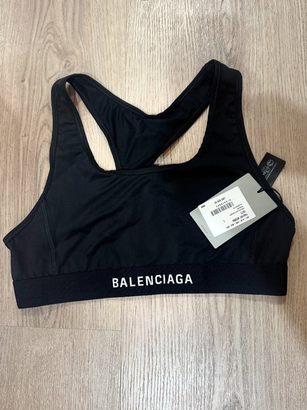 Balenciaga Black Logo Racerback Sports Bra — Retail $605